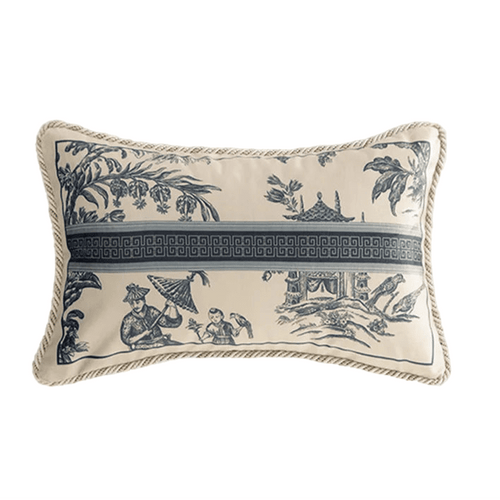 GUVINCI GALLERY Oriental Charm Lumbar Pillow Covers Super Soft Velvet Toile De Jouy Delft Blue Decorative Cushion Case 30x50cm