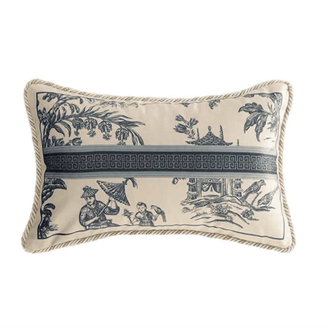 GUVINCI GALLERY Oriental Charm Lumbar Pillow Covers Super Soft Velvet Toile De Jouy Delft Blue Decorative Cushion Case 30x50cm