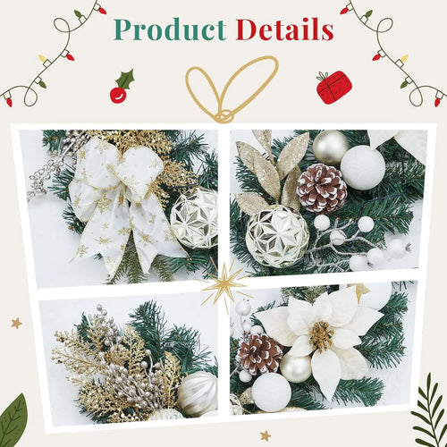 Pre-Lit White Flower & Ornament 6ft Christmas Garland
