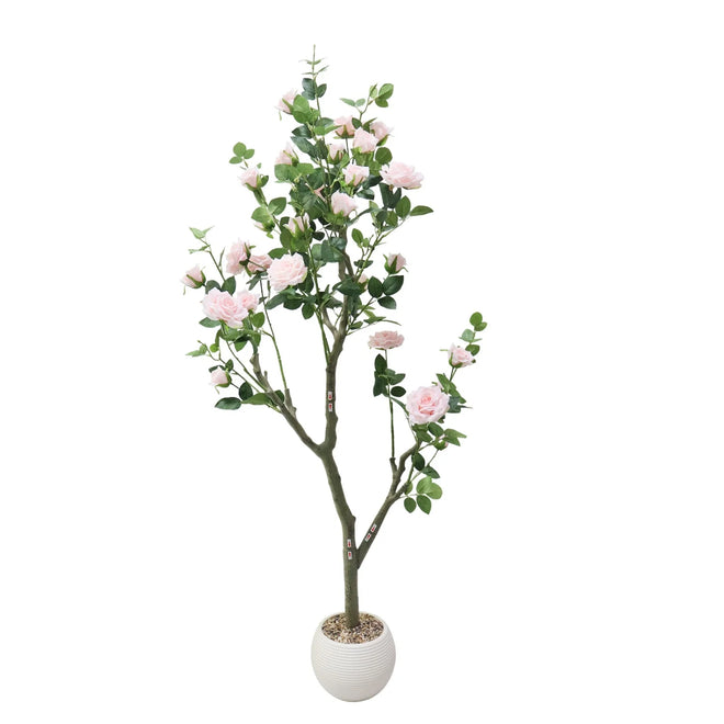 Tall Artificial Pink Rose Blossom Tree with Pot