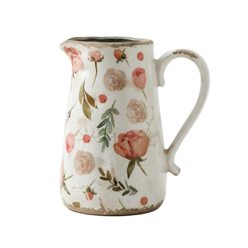 Decorative farmhouse cottage pitcher vase from The Finishing Touch Decor, featuring a vintage-inspired design perfect for rustic decor.