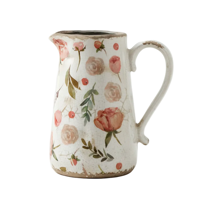 Decorative farmhouse cottage pitcher vase from The Finishing Touch Decor, featuring a vintage-inspired design perfect for rustic decor.