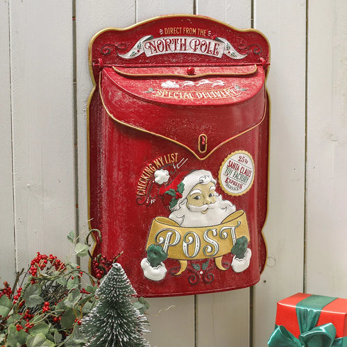 Vintage Wall-Mounted Santa Tin Christmas Mailbox
