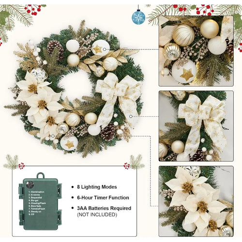 Gold Accent PreLit Artificial Christmas Wreath 24"