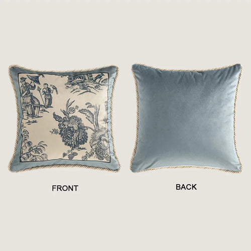GUVINCI GALLERY Oriental Charm Lumbar Pillow Covers Super Soft Velvet Toile De Jouy Delft Blue Decorative Cushion Case 30x50cm