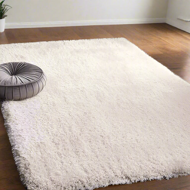 Luxe Shag Collection Area Rug - 6' x 9', Bone, Handmade Glam, 3.2-inch Thick Ideal for High Traffic Areas in Living Room, Bedro