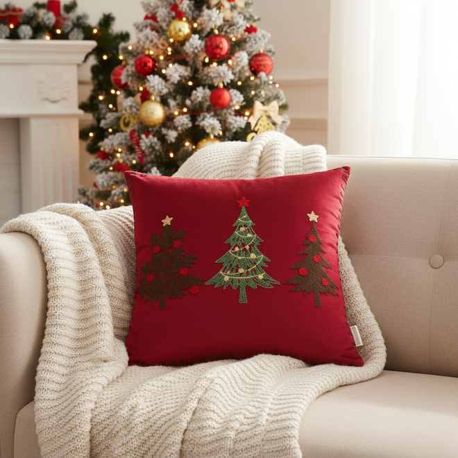 Velvet Embroidered Christmas Tree Throw Pillow Covers
