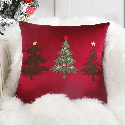 Velvet Embroidered Christmas Tree Throw Pillow Covers