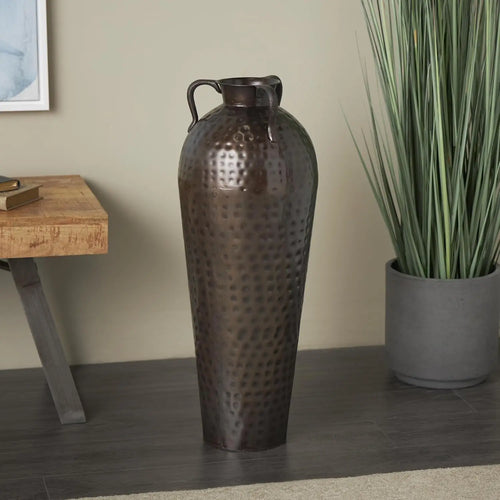 Tall Hammered Metal Floor Urn Vase 28"
