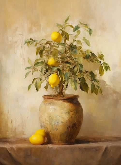 Retro Lemon Garden Canvas Poster Fresh Lemon Olive Tree Wall Art Prints for Modern Living Room Office & Summer Home Decor Gifts