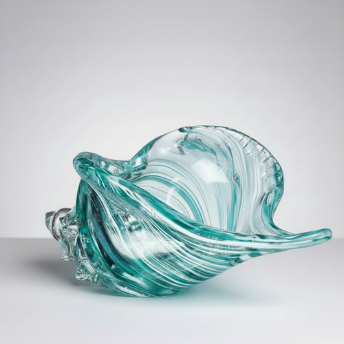 Sea Blue Hand Blown Glass Conch Shell Art Figurine