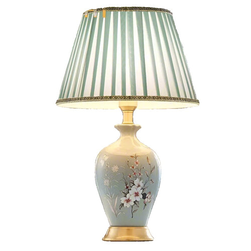 American Light Luxury Ceramic Bedroom Bedside Counter Lamp Desk Decoration Painted Flower Remote Control Lighting Table Lamp