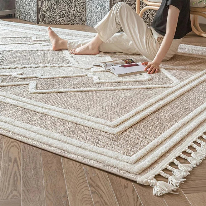 French Retro Living Room Carpet Non-slip Soft Rugs for Bedroom Decor Home Thick Mat Simple Large Moroccan Tassel Rug