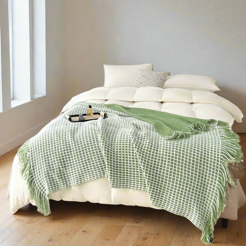 Tassel Waffle Blanket for Beds Thread Blanket for Picnic Blue Towel Blanket for Sofa 130x170cm Blanket for Travel Plaids Sofa