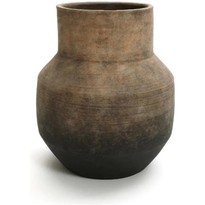 13" Brown Terracotta Vase - Round Rustic Pottery for Living Room, Entryway & Farmhouse Decor
