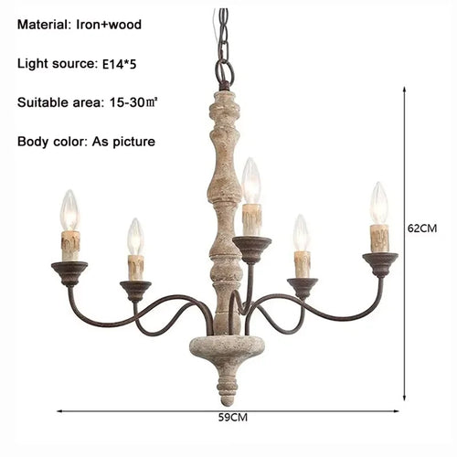 Creative American Retro French Wood Chandelier Restaurant Homestay Bedroom Lamp Nordic Home Living Room Kitchen Pendant Lamp