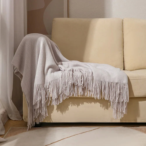 Faux-Cashmere Lightweight Fringed Throw Blanket - The Finishing Touch Decor
