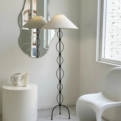Wabi Sabi Cream Fabric & Iron Spiral Floor Lamp