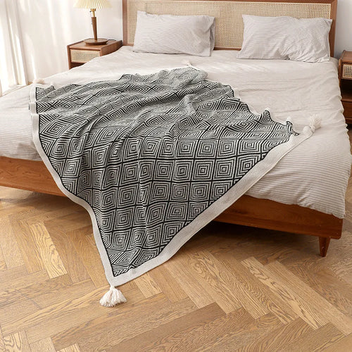 Tasseled Nordic Style Geometric Print Sofa Throw Blanket - The Finishing Touch Decor
