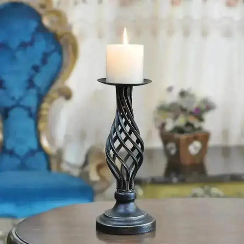 Intricate Iron Pillar Candle Holder