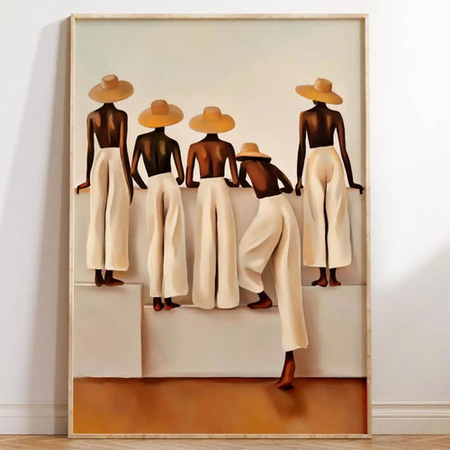 Beige Feminine Abstract Painting Boho Minimalist Wall Art Canvas Painting Modern Black Woman Posters Neutral Living Room Decor