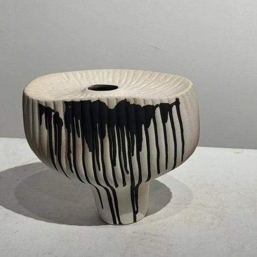 Irregular shape ink drip handmade decorative vase by The Finishing Touch Decor, featuring unique artistic design and vibrant colors.