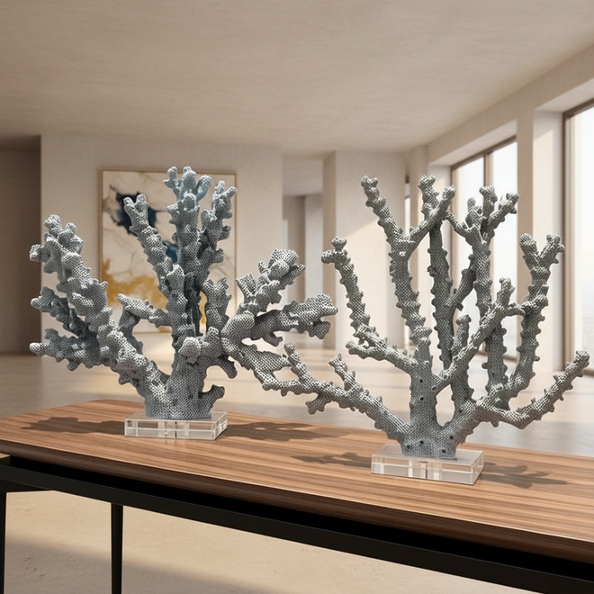 Light Blue Resin Coral Table Sculpture