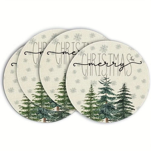 Merry Christmas Pine Tree Round Placemats - Set of 4