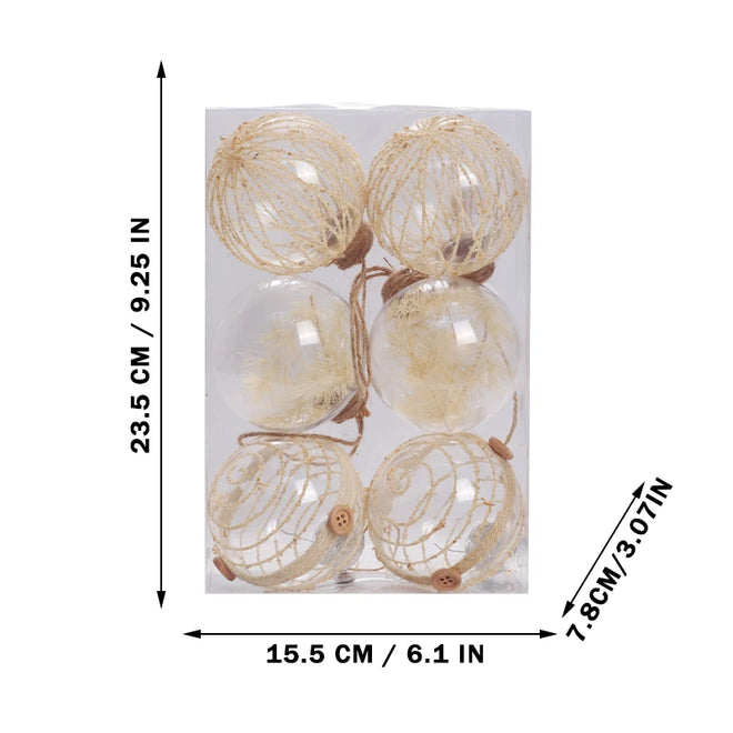 Jute & Straw Rustic Clear Ball Ornaments - Set of 6