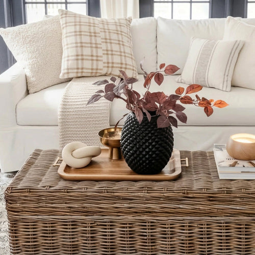 Wooden chain link coffee table figurine, modern table art by The Finishing Touch Decor, showcasing intricate wooden chain link design.