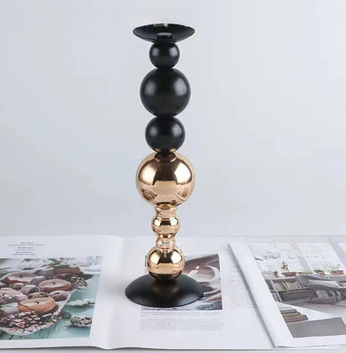 Silver & Black Set of 2 Modern Tall Candle Holders