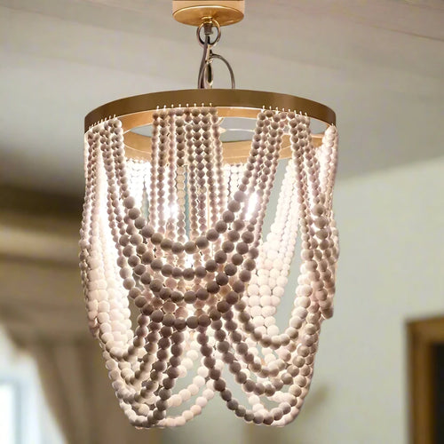 Rustic Cottage Wooden Beaded Vintage Lighting Chandeliers - The Finishing Touch Decor