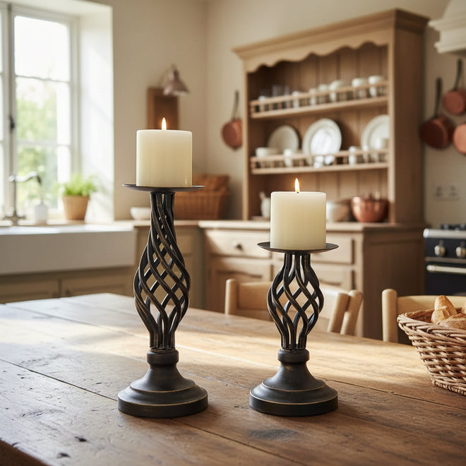 Intricate Iron Pillar Candle Holder