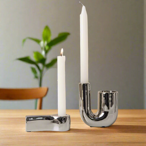 Luxury Electroplating Silver Candlestick Holder,Modern Living Room Office Art Decoration,Creative Ceramic Cylinder Candle Holder