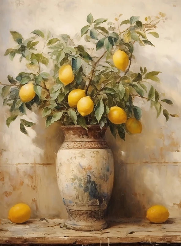 Retro Lemon Garden Canvas Poster Fresh Lemon Olive Tree Wall Art Prints for Modern Living Room Office & Summer Home Decor Gifts