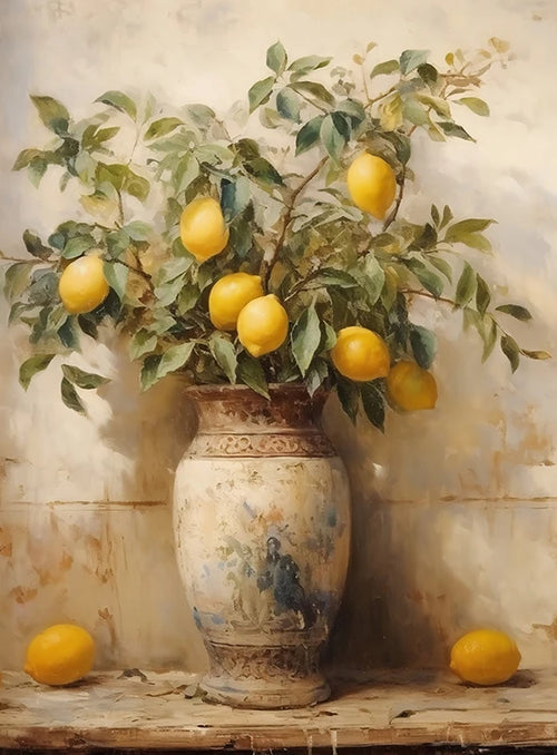 Retro Lemon Garden Canvas Poster Fresh Lemon Olive Tree Wall Art Prints for Modern Living Room Office & Summer Home Decor Gifts