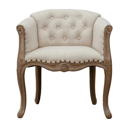 Solid wood antique American country accent chair with curved armrests and vintage finish, small furniture piece for cozy living spaces.