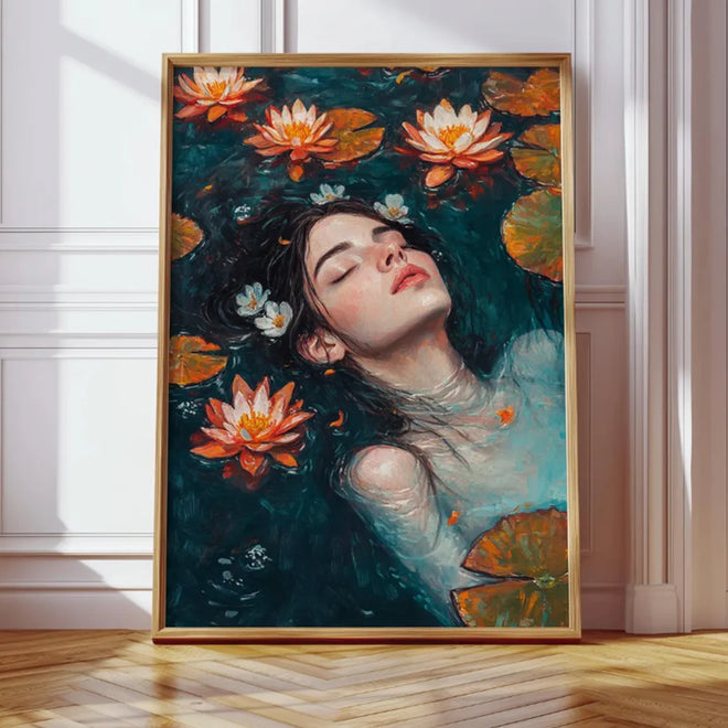 Abstract Fantasy Water Lily Girl Surreal Art Posters Romantic Girl With Daisy Floating Canvas Painting Nordic Style Home Decor