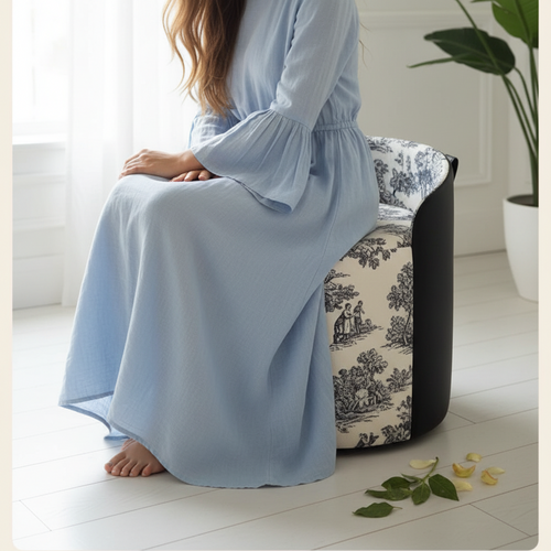 Upholstered Round Wooden Vanity Chair Stool