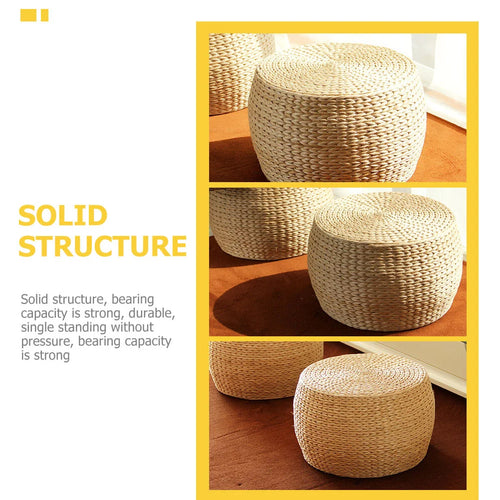 Round Japanese Tatami Cushion Rattan Ottoman Foot Stool - The Finishing Touch Decor