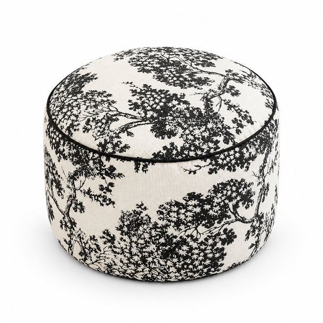 Thick Black & Off-White Chenille Pouf Ottoman Cover