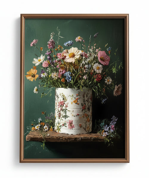 Retro floral vase wall art print by The Finishing Touch Decor featuring vibrant floral design on canvas.