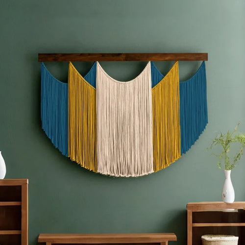 Hanging Yarn-Draped Handmade Wall Art Tapestry