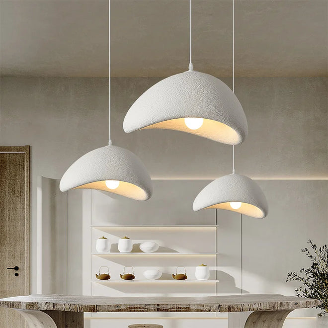 Nordic Dining Room chandelier wabi-sabi E27 oval cap suspension pendant led bedroom living room white home decoration lamp