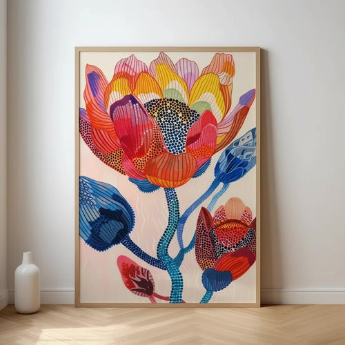 Colorful abstract botanical canvas wall art by The Finishing Touch Decor, featuring vibrant floral prints for living room decor.