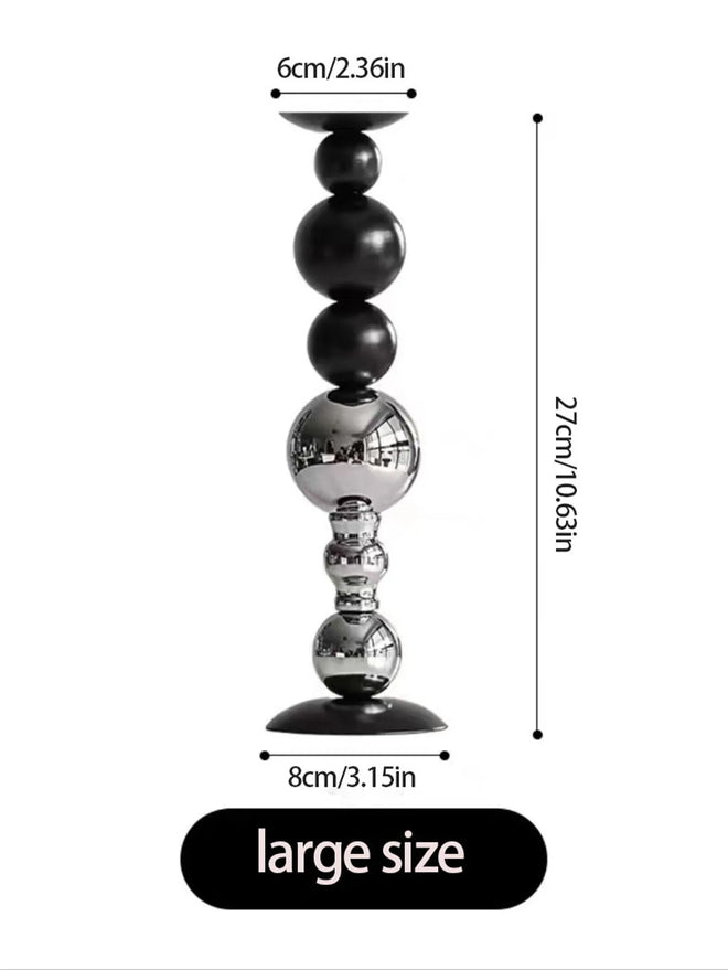 Silver & Black Set of 2 Modern Tall Candle Holders