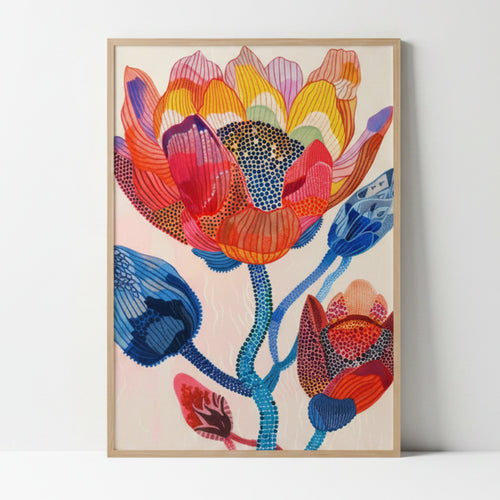 Colorful abstract botanical canvas wall art by The Finishing Touch Decor, featuring vibrant plant-inspired design for living room decor.