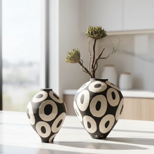 Hand-drawn Geometric Circles Ceramic Vase