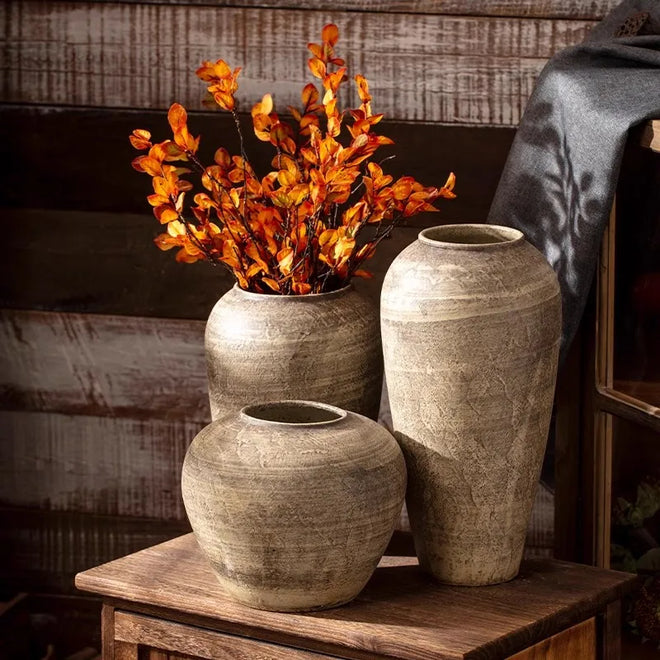 Distressed Beige Stone Ceramic Wabi Sabi Style Vases - The Finishing Touch Decor