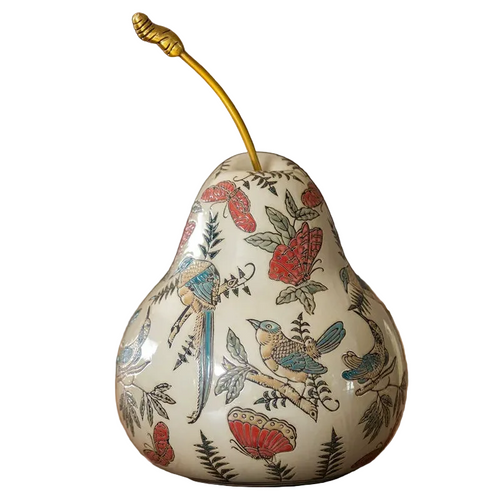 Ceramic Chinese Painted Pear 14" Table Statue